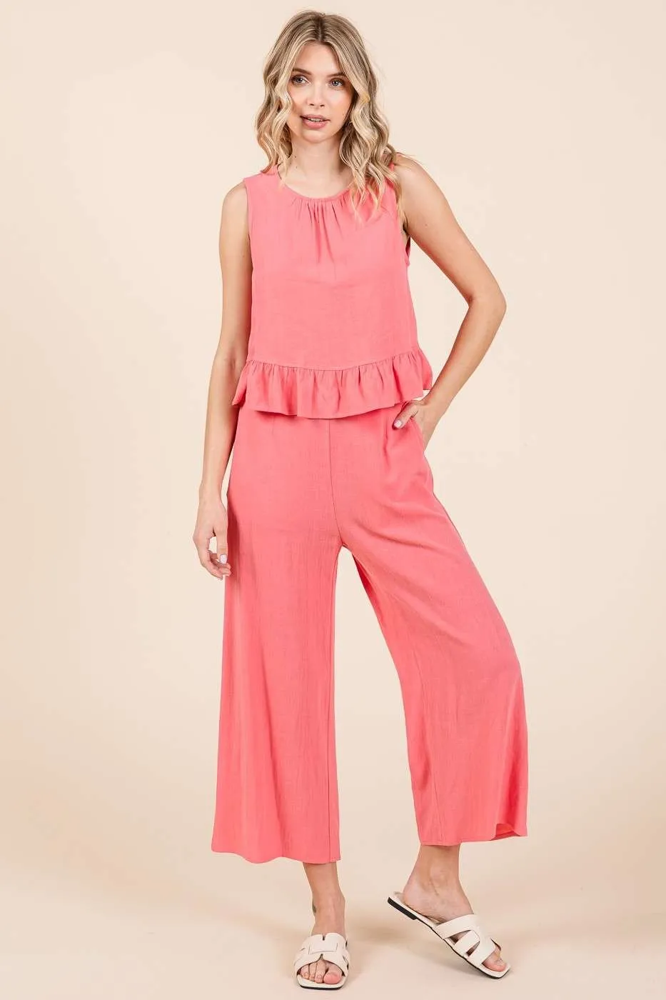 Mittoshop Linen Ruffle Tank Top and Pants Set