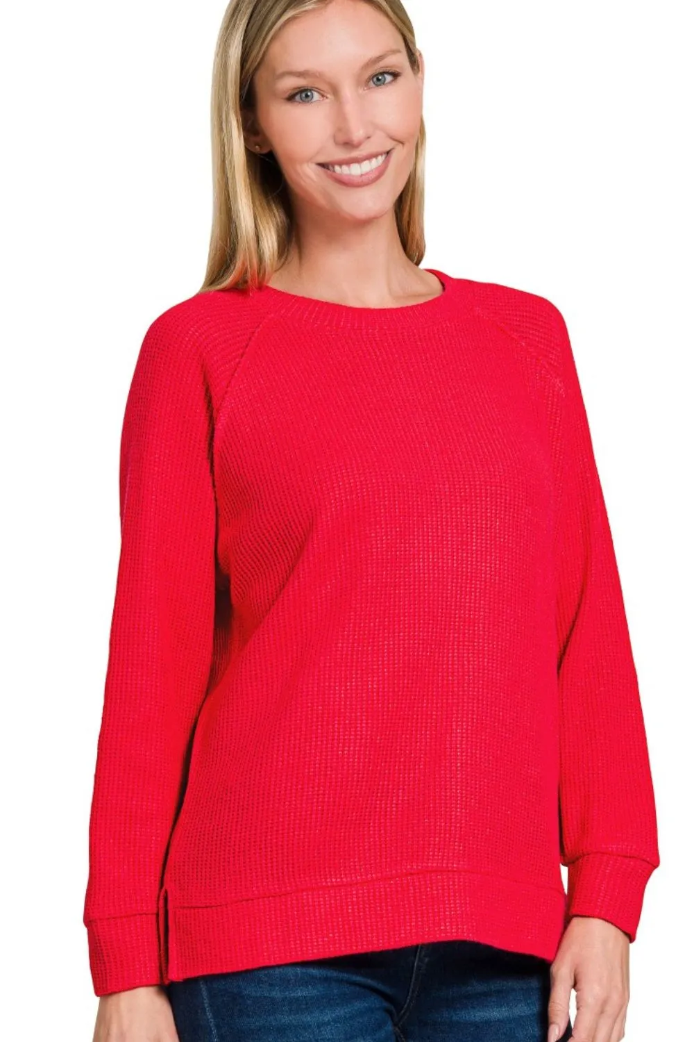 Zenana Round Neck Raglan Long Sleeve Sweater