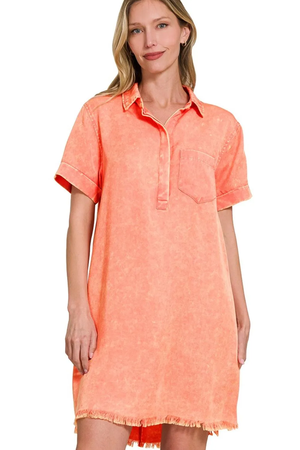 Zenana Tencel Mineral Washed Collared Shirts Dress