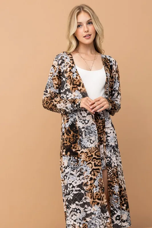 And The Why Animal Print Kimono and Shorts Set