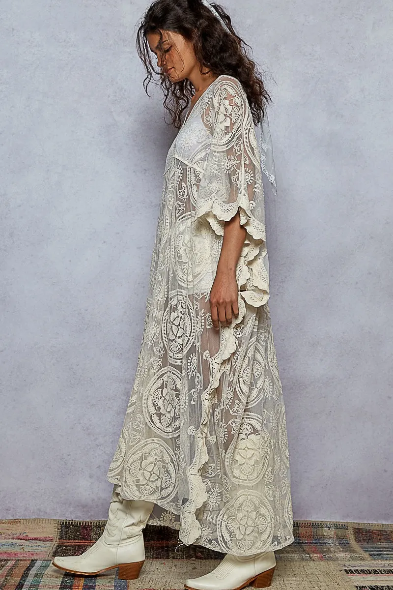 POL Lace Embroidered Beach Cover Up Kaftan