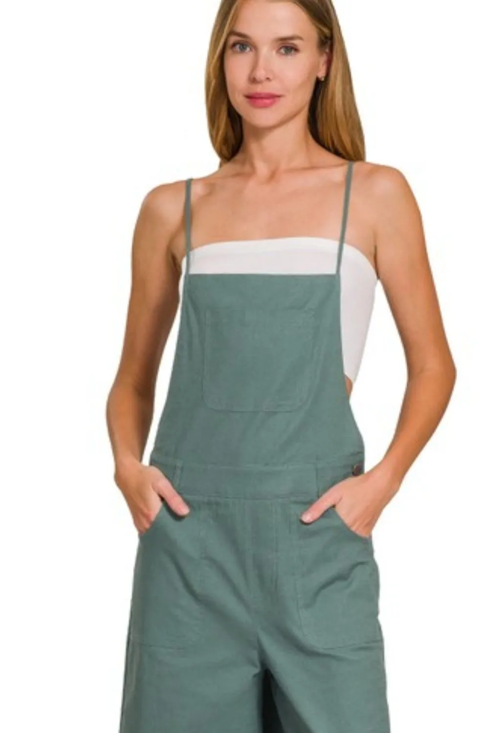 Zenana Woven Spaghetti Strap Overalls
