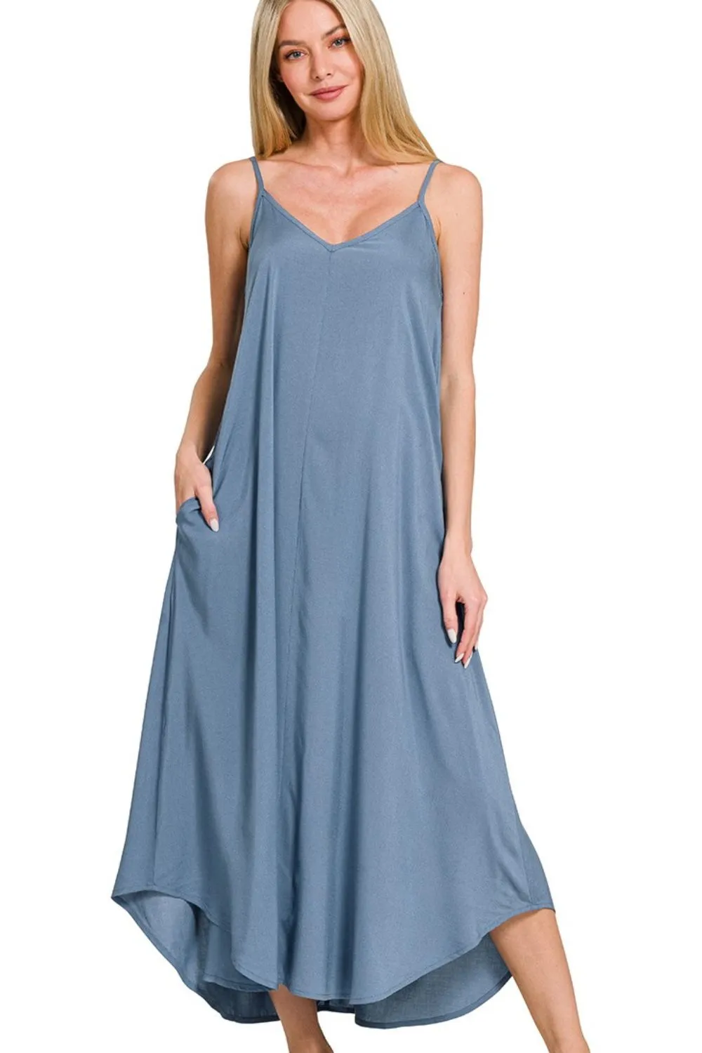 Zenana Woven Arc Hem Cami Dress With Flowy Pockets