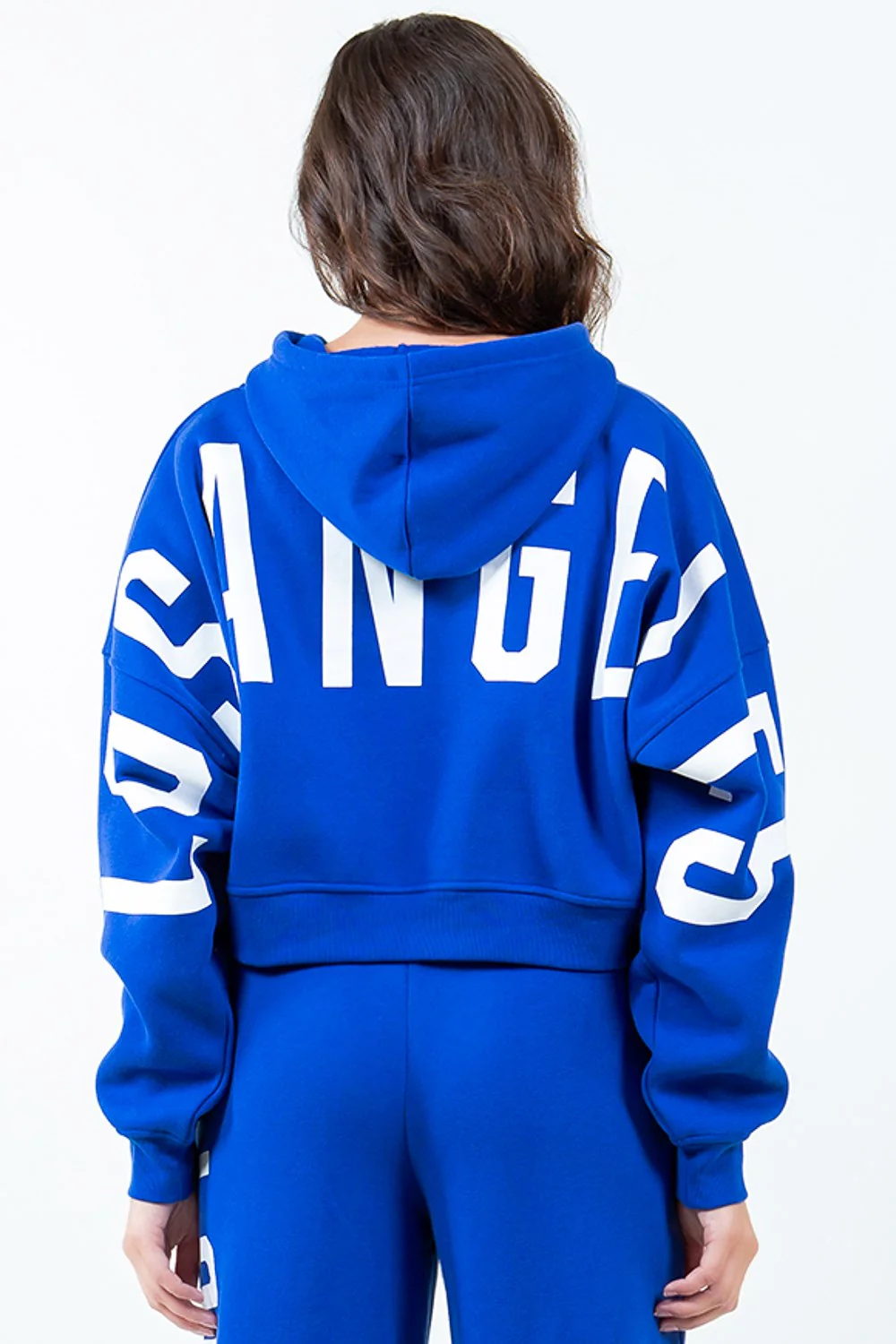 American Bazi Letter Graphic Long Sleeve Drawstring Cropped Hoodie