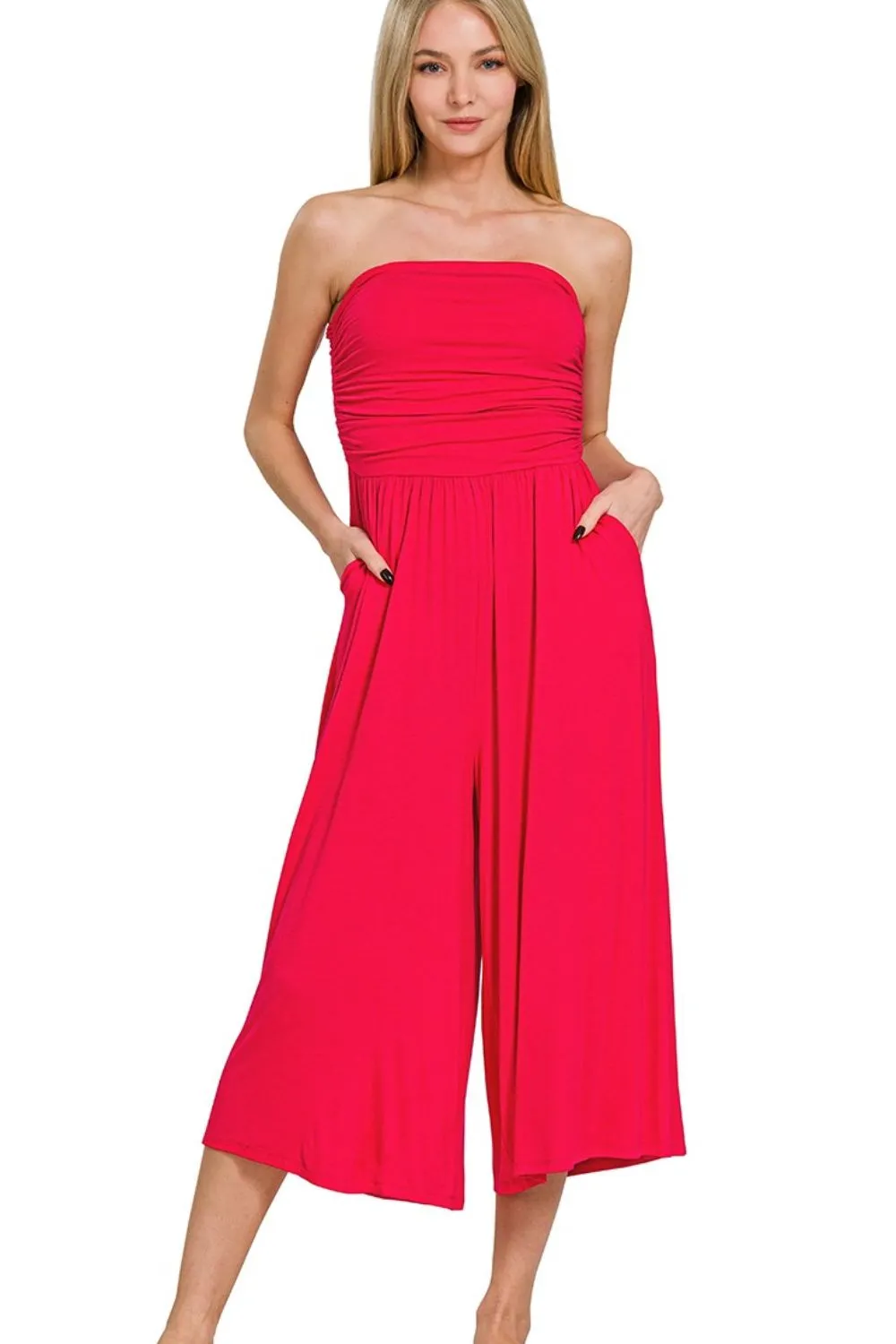 Zenana Double Layered Strapless Tube Top Jumpsuit
