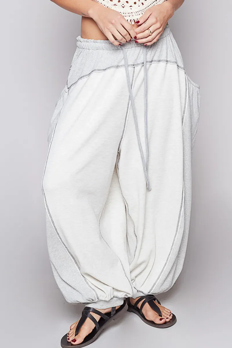 POL Contrast Stitching Pants with Drawstring Waist