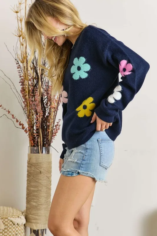 ADORA Full Size Flower Popped Sweater Plus Size