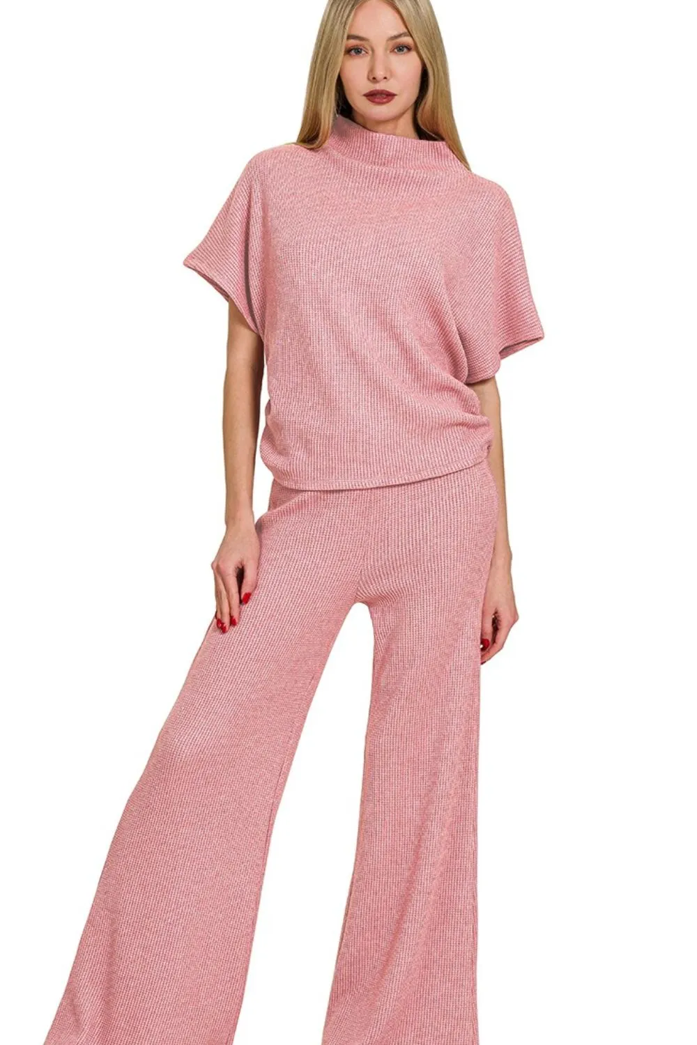Zenana Sweater Mock Neck Top & Long Pants Set