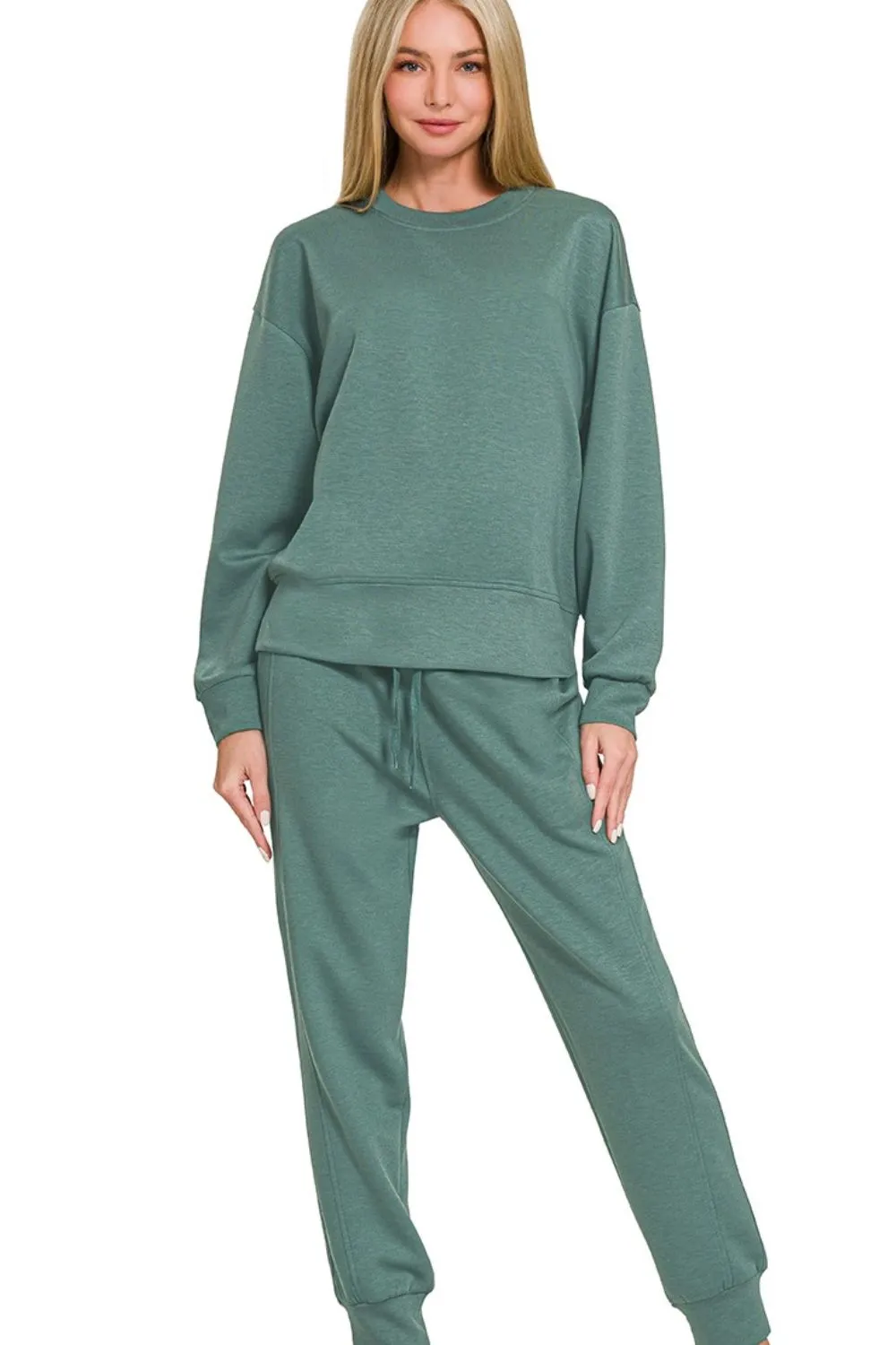 Zenana Scuba Crewneck Pullover & Joggers 2 Pieces Set