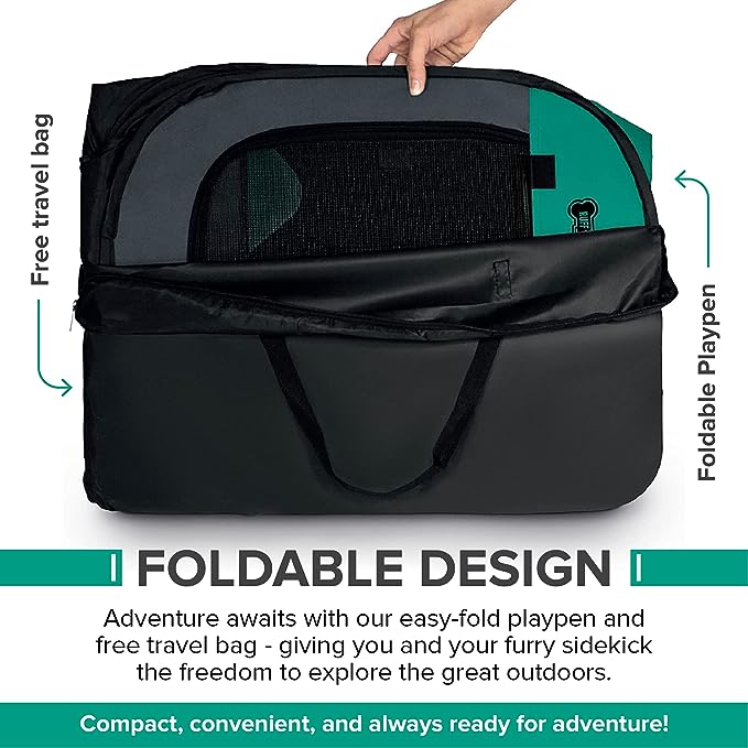 Ruff 'n Ruffus Portable Foldable Pet Playpen + Free Carrying Case + Free Travel Bowl | Available in 3 Sizes Indoor/Outdoor Water-Resistant Removable Shade Cover