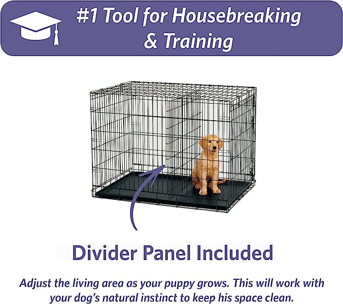 MidWest Homes for Pets Newly Enhanced Single & Double Door iCrate Dog Crate, Includes Leak-Proof Pan, Floor Protecting Feet , Divider Panel & New Patented Features