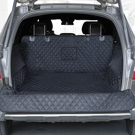 PETICON SUV Cargo Liner for Dogs, Waterproof Pet Cargo Cover Dog Seat Cover Mat for SUVs Sedans Vans with Bumper Flap Protector, Non-Slip, Large Size Universal Fit, Black