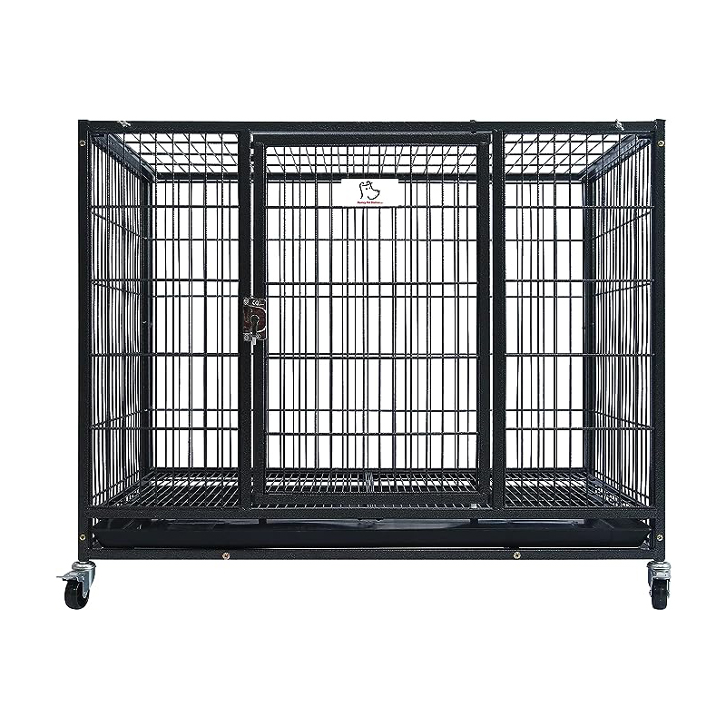 Homey Pet 37 inch Heavy Duty Dog Crate, Extra Strong Dog Cage for Medium Dog, Indoor High Anxiety Double Door Dog Crate on Wheels with Removable Tray