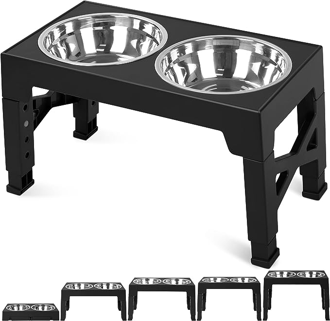Niubya Elevated Dog Bowls with 2 Stainless Steel Dog Food Bowls, Raised Dog Bowl Adjusts to 5 Heights (3.15