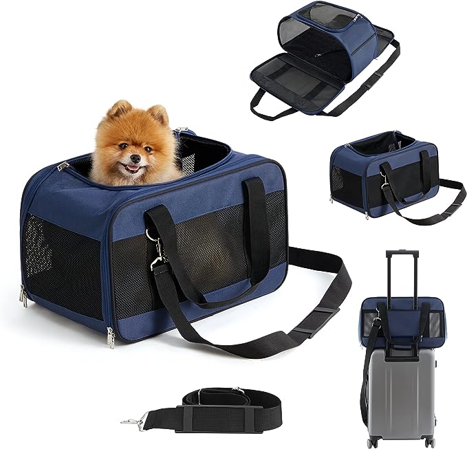 Lesure Cat Dog Carrier Airline Approved - Dog Carrier for Small Dogs Collapsible Soft Side TSA Approved Travel Pet Carrier for Car, Grey, 17.5x11x11