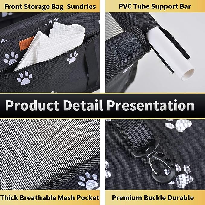 SWIHELP Dog Car Seat Puppy Portable Pet Booster Car Seat with Clip-On Safety Leash and PVC Support Pipe, Anti-Collapse,Perfect for Small Pets