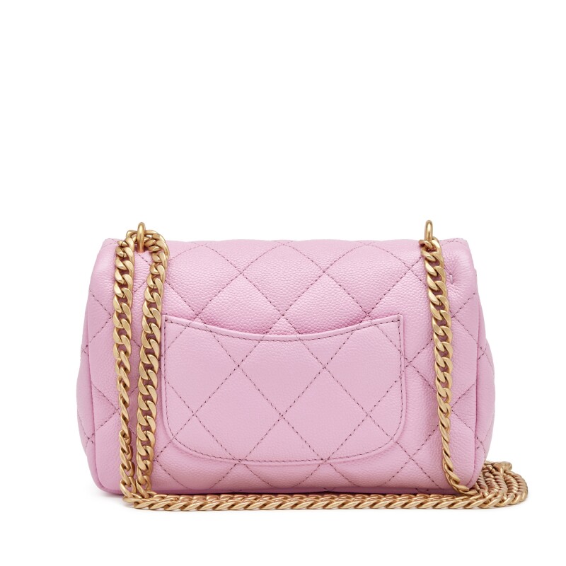 Pink Quilted Caviar Heart Crush Brushed Gold Hardware