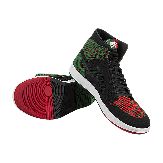 Air Jordan 1 Retro High Flyknit (BHM) - Black / Pine Green-Red