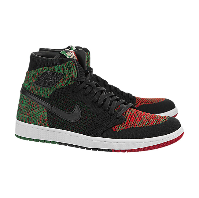 Air Jordan 1 Retro High Flyknit (BHM) - Black / Pine Green-Red