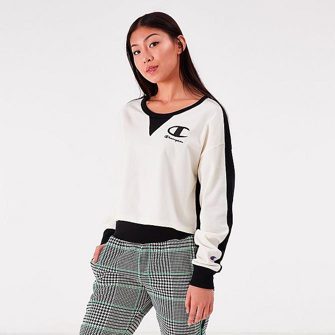 Women's Champion Life Long Sleeve Color Blocked Cropped Top