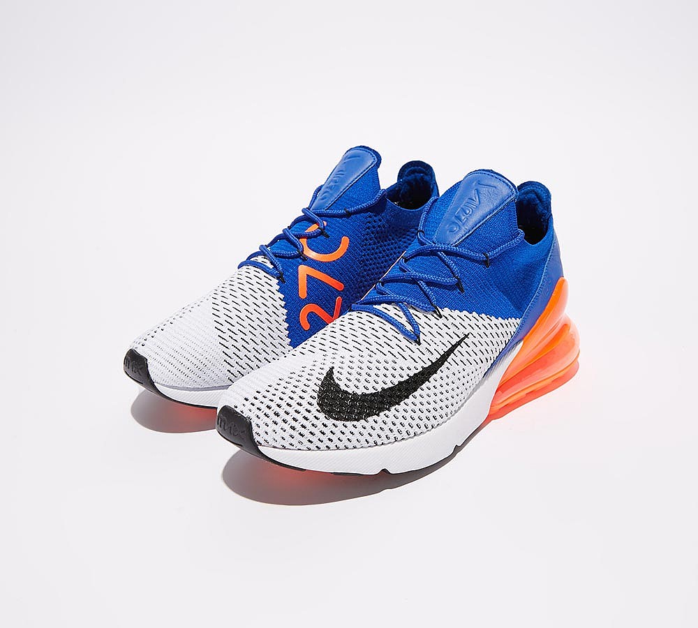 Nike Air Max 270 Flyknit Trainer - White / Racer Blue