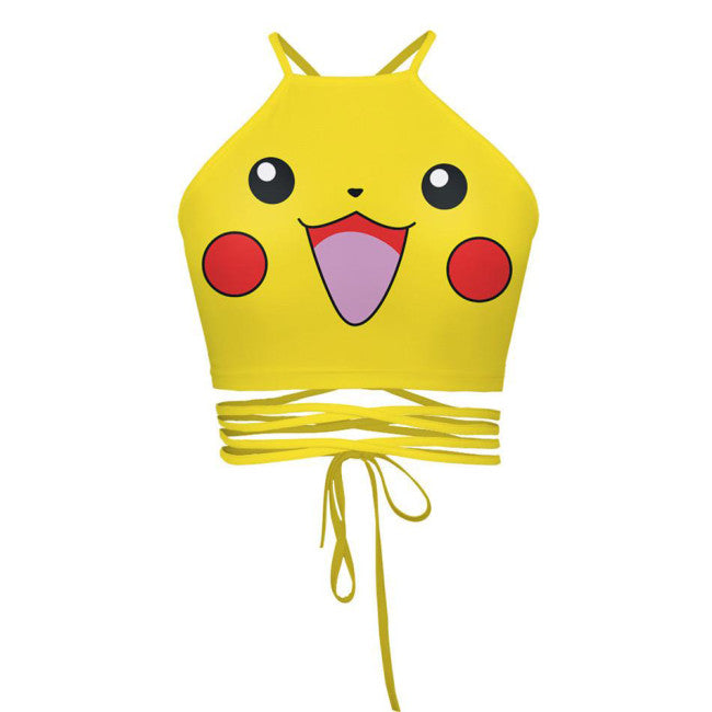 Pokemon Go Womens Sexy Pikachu Cross Lace Up Camisole Top