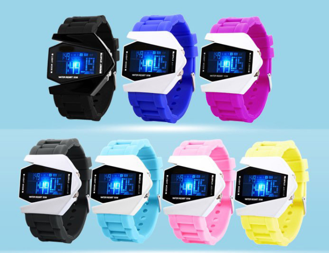 Stylish Waterproof LED Sports Stealth Aircraft Watch Silicone Strap