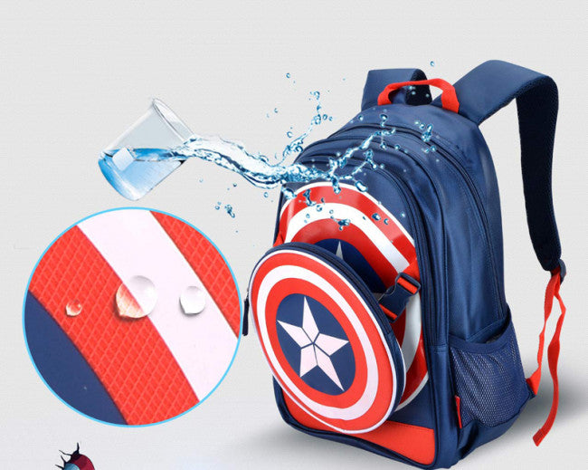 Captain America Sheild Boys Backpack Age 5 to 12, 17 inch