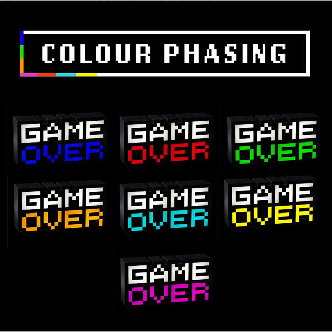 Paladone 8-Bit Pixel Game Over Light - Color Changing Sound Reactive Collectible Decor Lamp