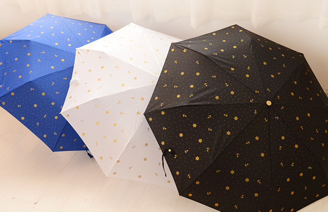 Japanese Stylish Gold Stamping Anchor Sailor Compact Umbrella
