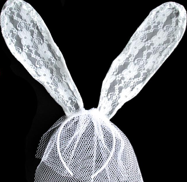 Halloween White Lace Long Bunny Ears Headband Costume