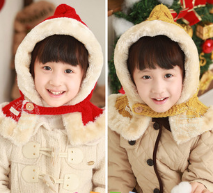 LemonKid Knitted Stylish Scarf Faux Fur Christmas Hat Kids