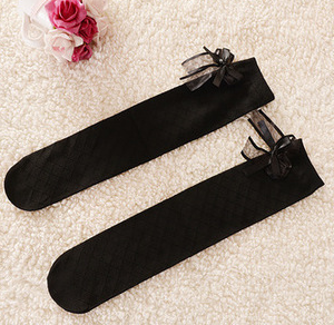 Fashion Girl's Quilted Socks Stockings Silk Ribbons