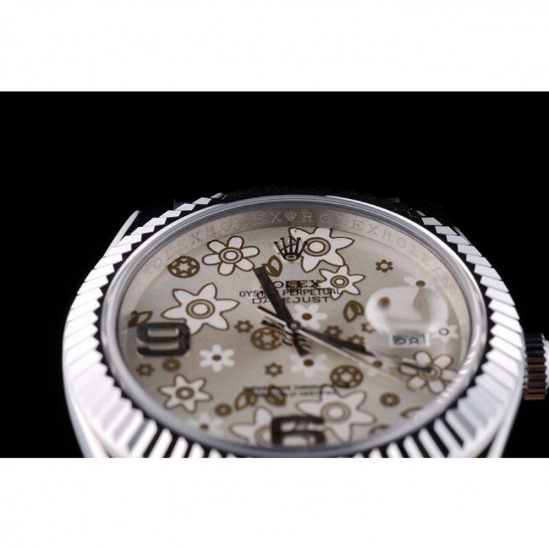 rol€x DateJust Stainless Steel Ribbed Bezel Flower Silver Dial 41983