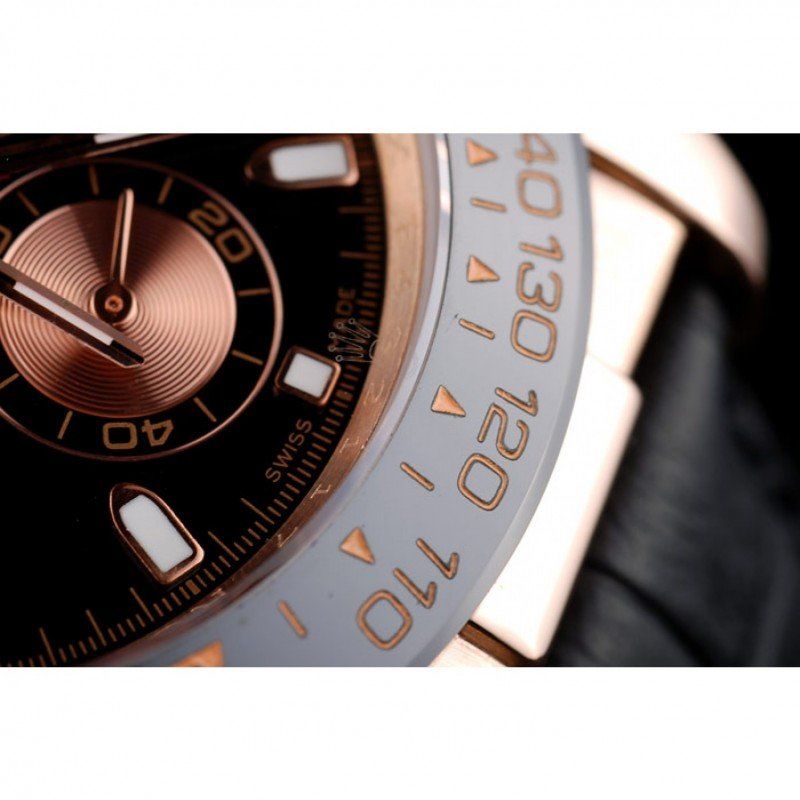 rol€x Daytona Rose Gold Case Black Dial Black Leather Strap