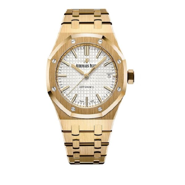 AUDEM@RS P!GUET Royal Oak Selfwinding, Silver dial, 37mm, Yellow gold, 15450BA.OO.1256BA.01