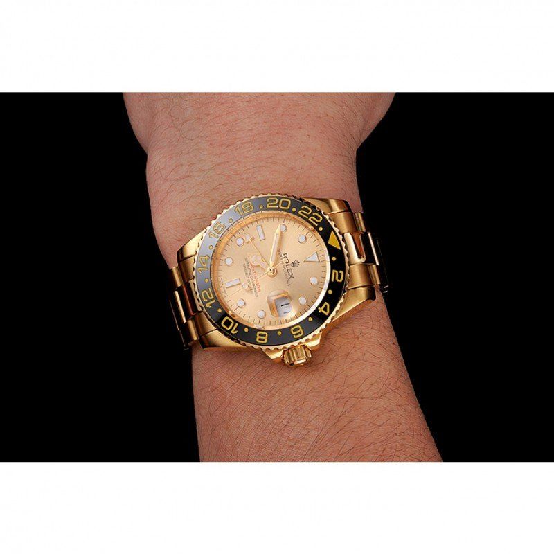 Swiss rol€x GMT Master II Gold Dial Black Bezel Gold Case And Bracelet 1453749