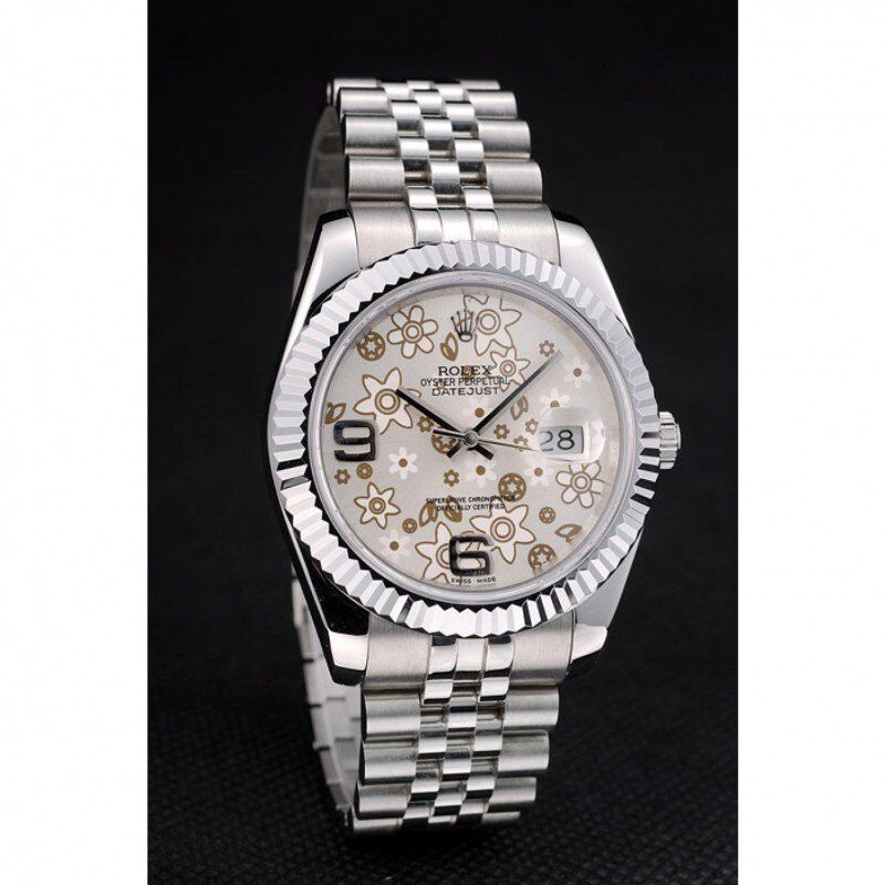 rol€x DateJust Stainless Steel Ribbed Bezel Flower Silver Dial 41983