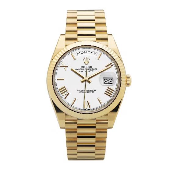 rol€x 228238 DAY-DATE 40MM PRESIDENT 18K YELLOW GOLD SILVER ROMAN DIAL