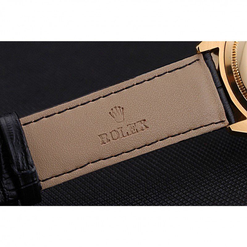 rol€x Cellini Black Dial Gold Case Black Leather Strap 622832