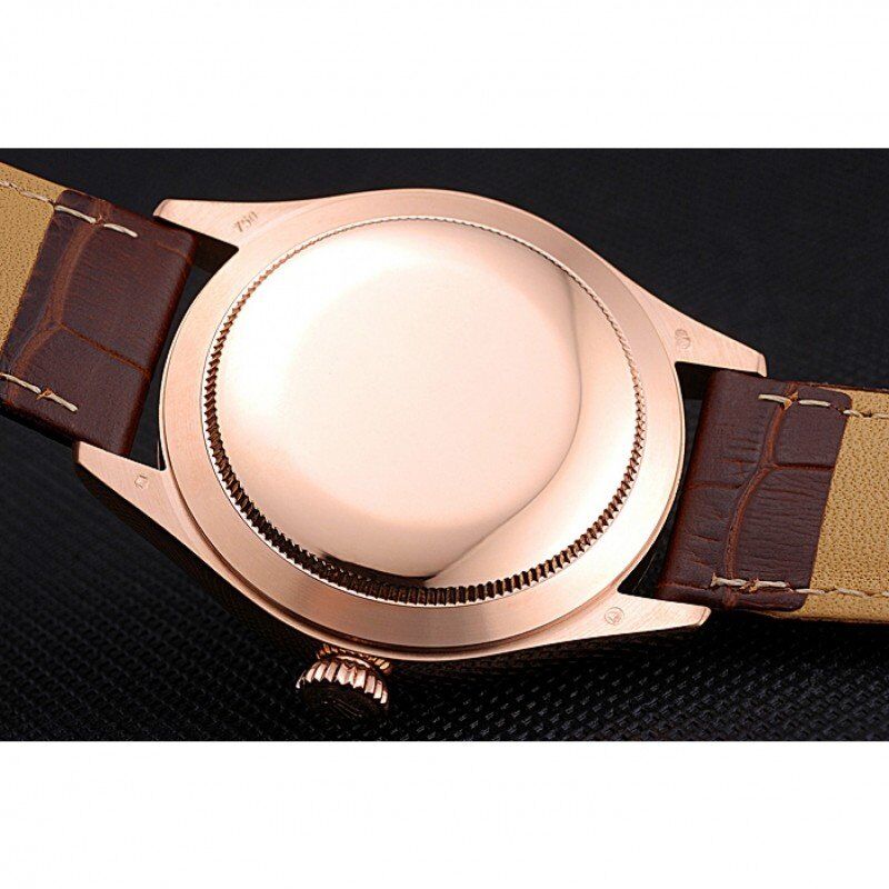 rol€x Cellini White Rose Dial Gold Case Brown Leather Bracelet 622725
