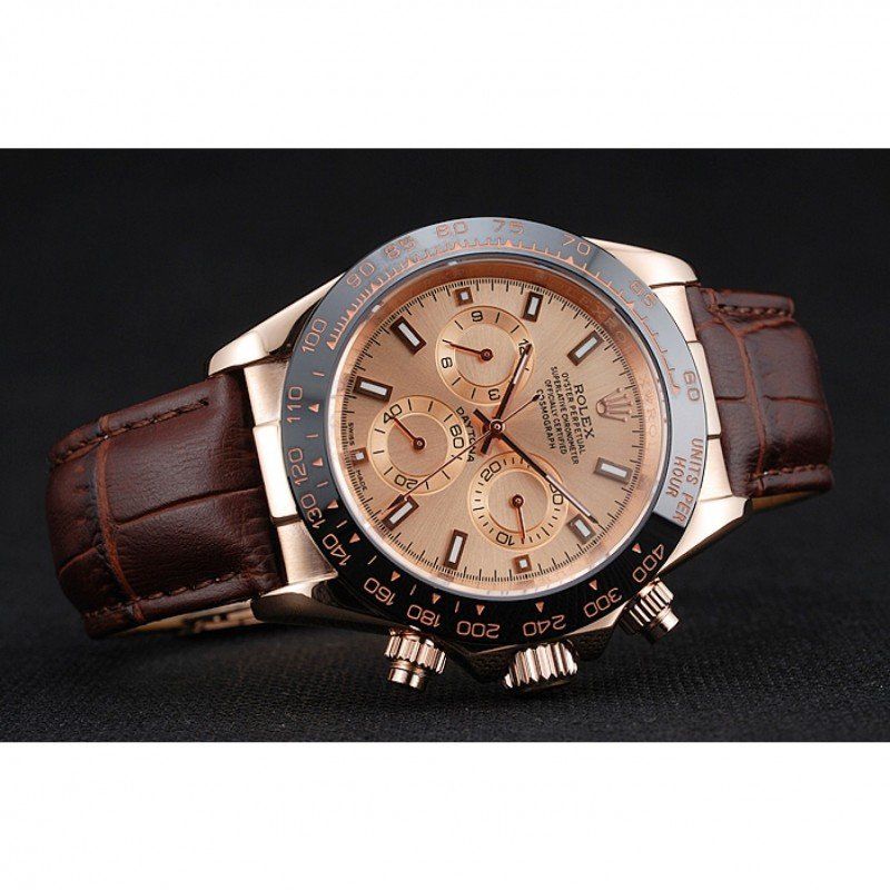 rol€x Cosmograph Daytona Brown Dial Rose Gold Case Brown Leather Bracelet 1454243