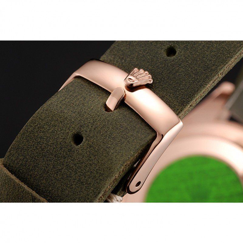 rol€x Yacht-Master Black Dial Green Bezel Rose Gold Case Green Leather Bracelet 1453862