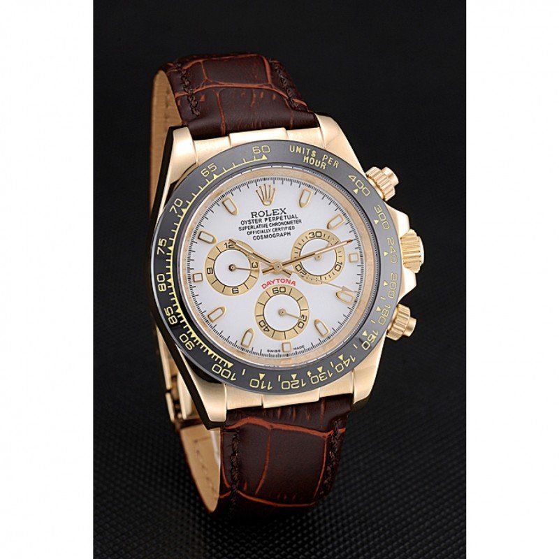rol€x Cosmograph Daytona Gold Case White Dial Brown Leather Bracelet 622633