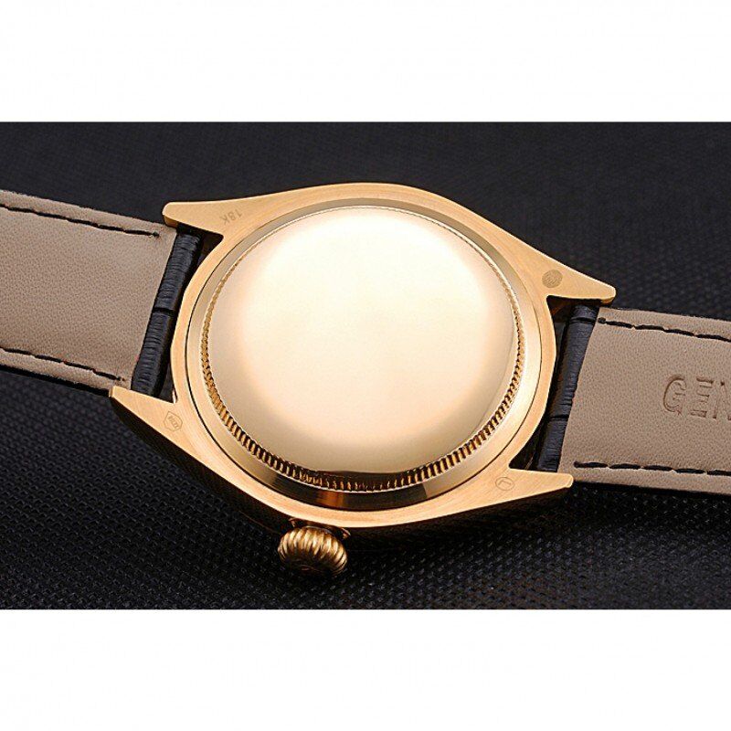 rol€x Cellini Black Dial Gold Case Black Leather Strap 622832