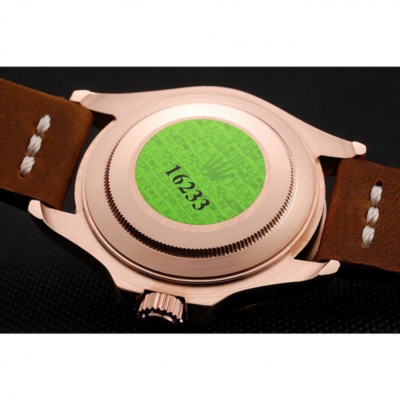 rol€x Yacht-Master Black Dial Rose Gold Case Brown Leather Bracelet 1453861