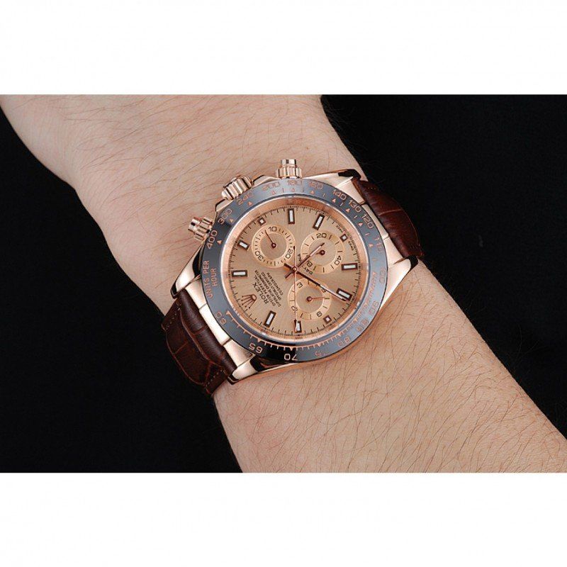 rol€x Cosmograph Daytona Brown Dial Rose Gold Case Brown Leather Bracelet 1454243