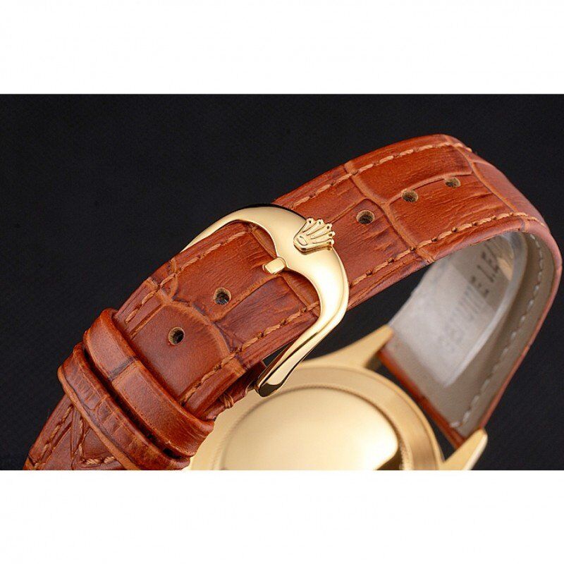 rol€x Datejust Gold Dial Gold Case Light Brown Leather Strap