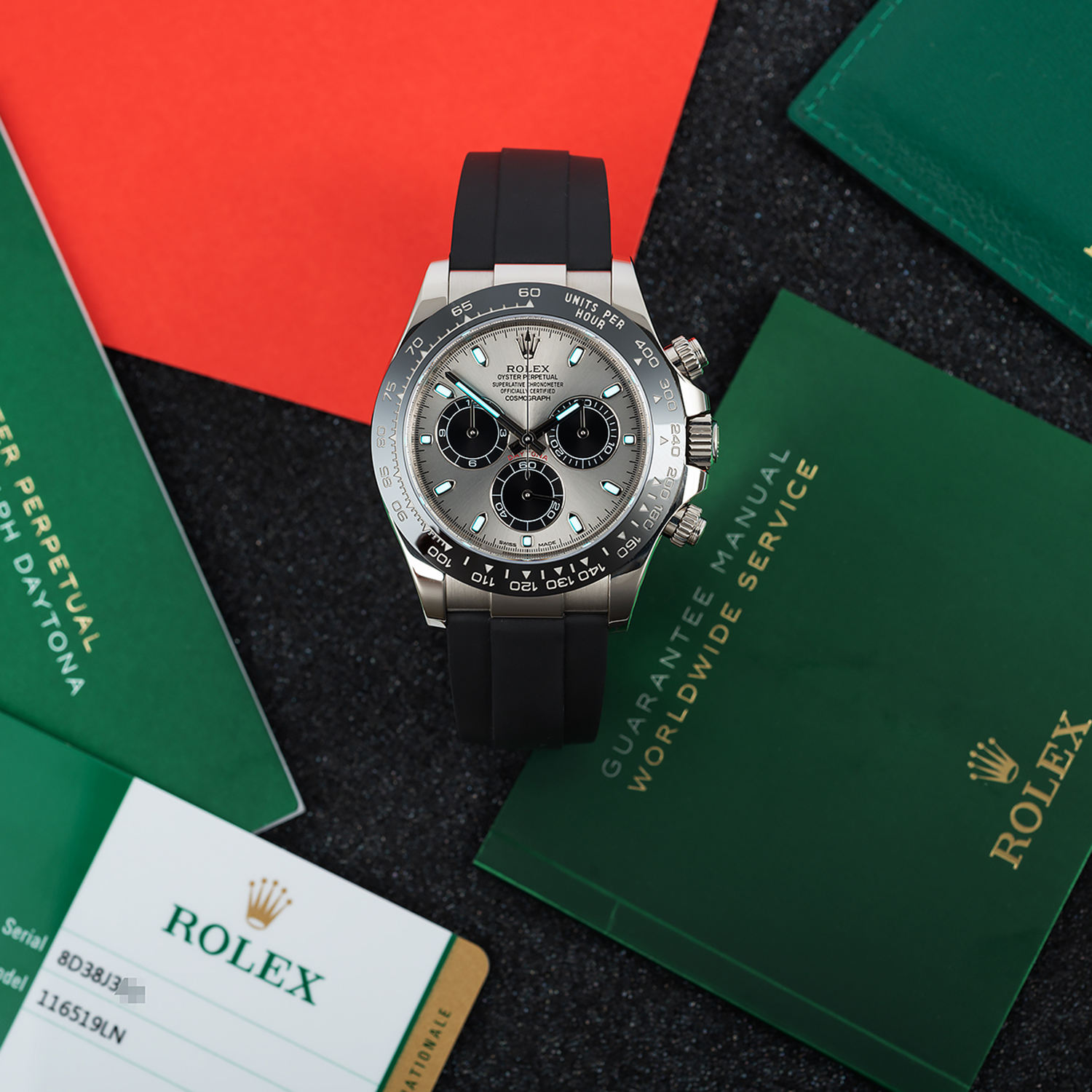 rol€x Daytona White Gold Steel Dial Oysterflex Strap 116519ln-0027