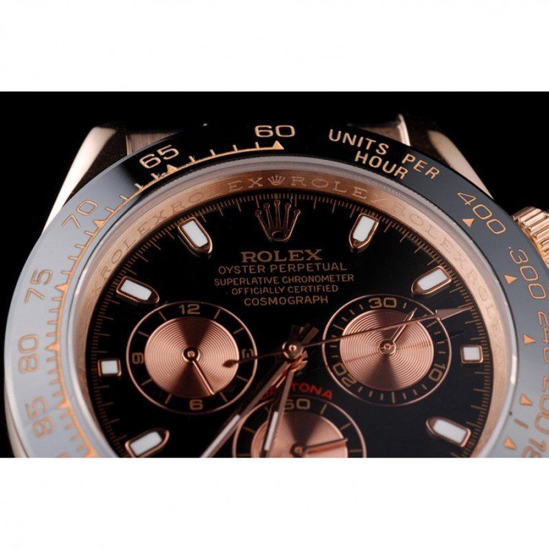 rol€x Daytona Rose Gold Case Black Dial Black Leather Strap
